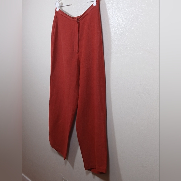 EILEEN FISHER Rust Orange Linen Blend Cropped Wide Leg Pants - Picture 3 of 9